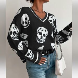 NWOT SHEIN skull pattern drop shoulder sweater